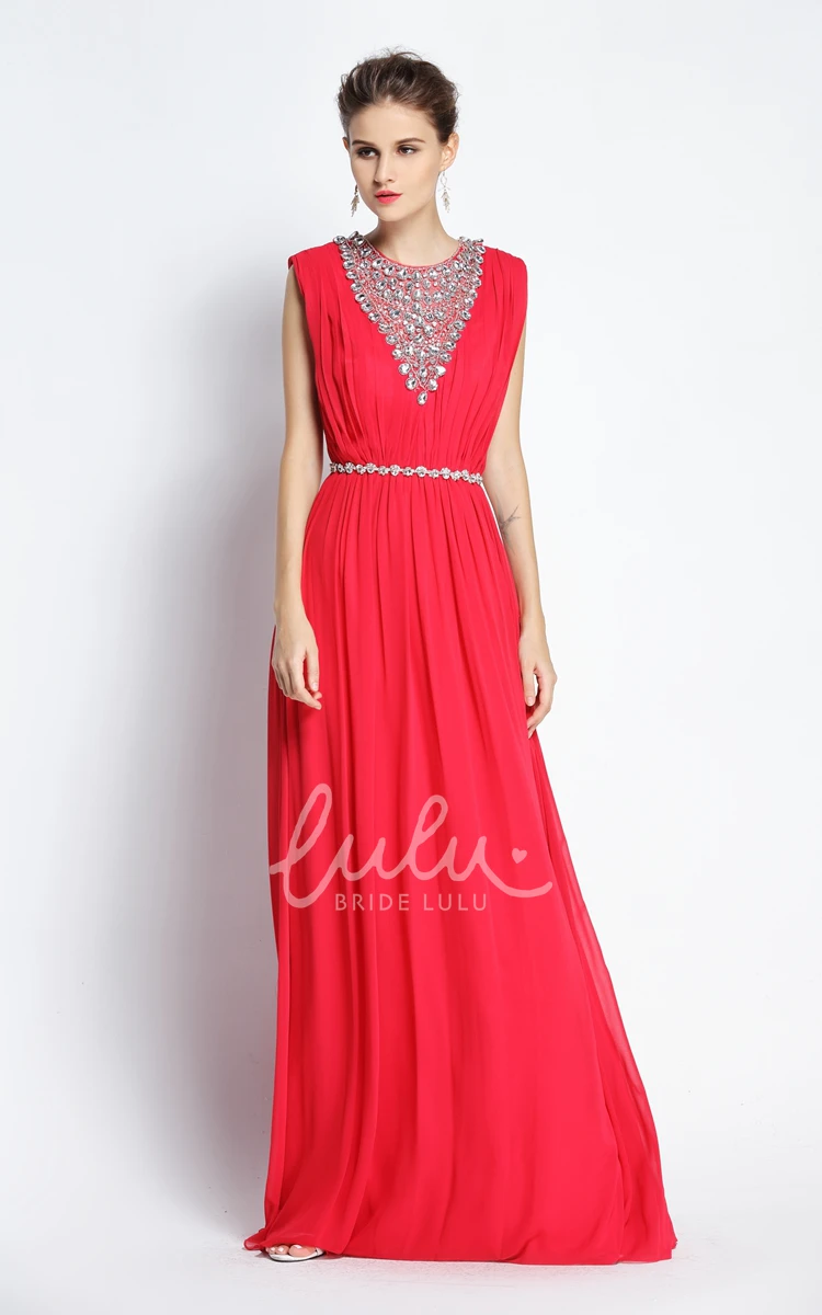 Sleeveless A-Line Chiffon Prom Dress with Beading and Ruching Floor-length