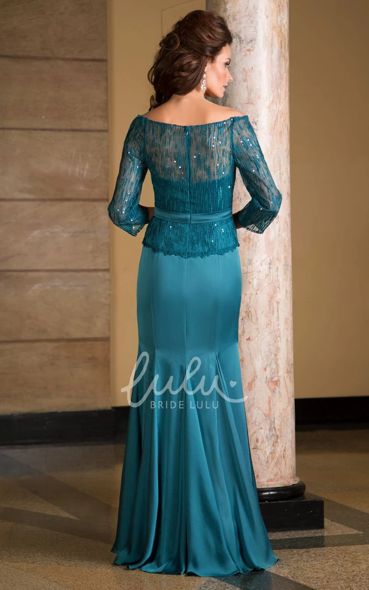 Mermaid Mother Of The Bride Dress with Jewels and Pleats in 3-4 Sleeves