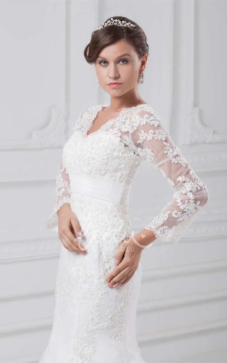 Mermaid Wedding Dress Modest Long-Sleeve Scalloped-Neck with Appliques