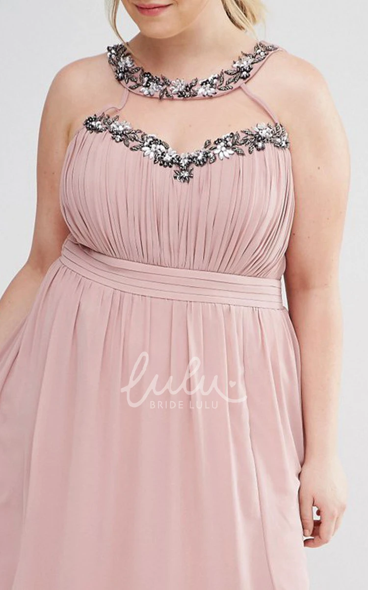 Ankle-Length Beaded Chiffon Bridesmaid Dress with Ruching A-Line Style