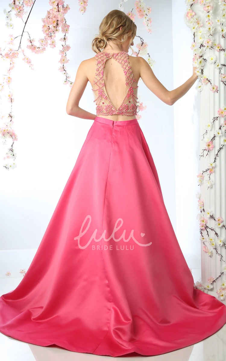 Satin Ball Gown Keyhole Dress with Beading and Court Train