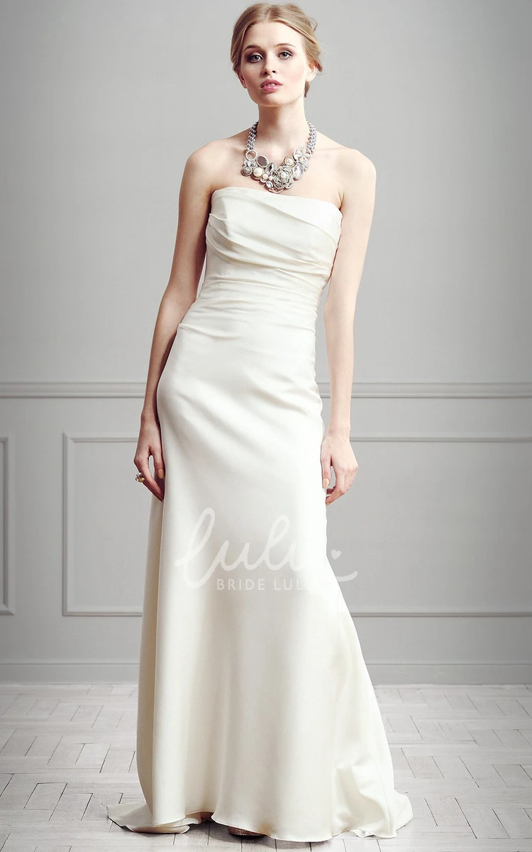 Strapless Satin Sheath Wedding Dress with Ruched and Sleeveless