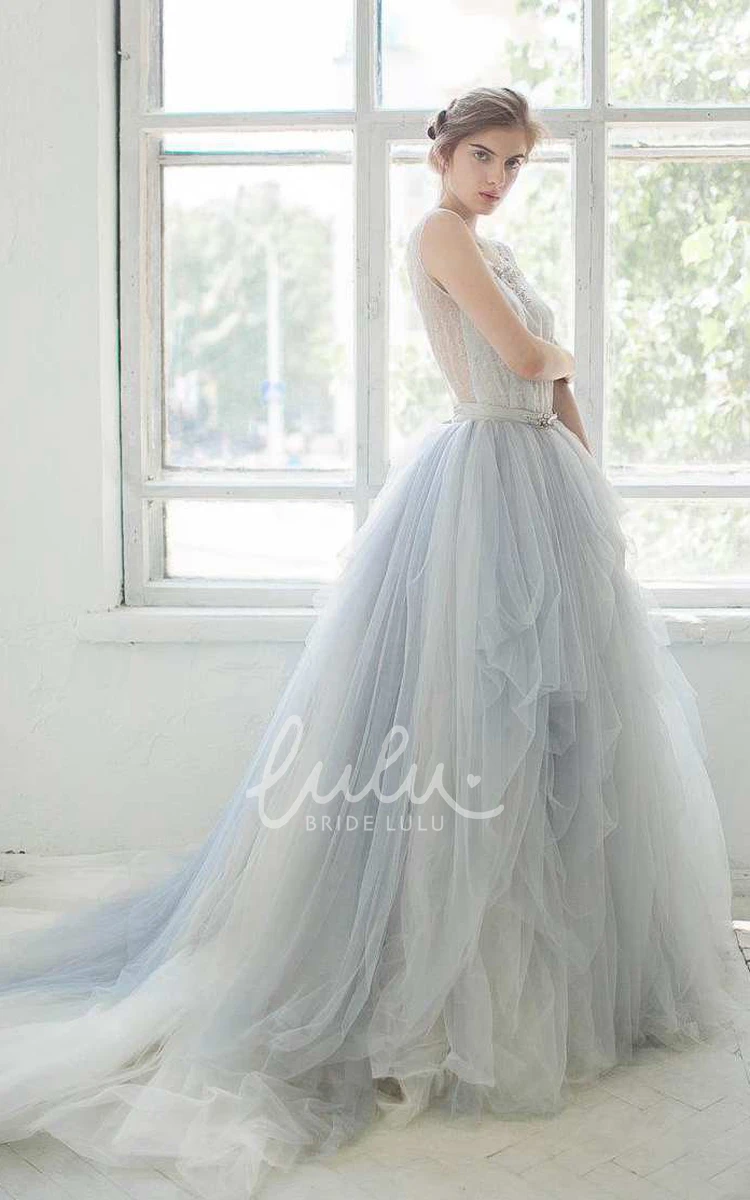 Modest Princess A-Line Short Sleeve Boho Lace Tulle Floor Wedding Dress Western Modern Ball Gown with Train