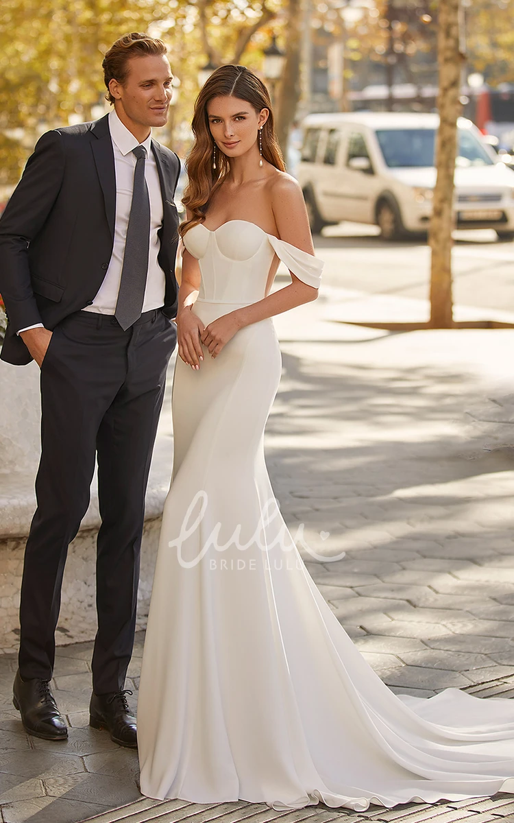 Off-the-shoulder Mermaid Chiffon Wedding Dress with Court Train Simple Bridal Gown