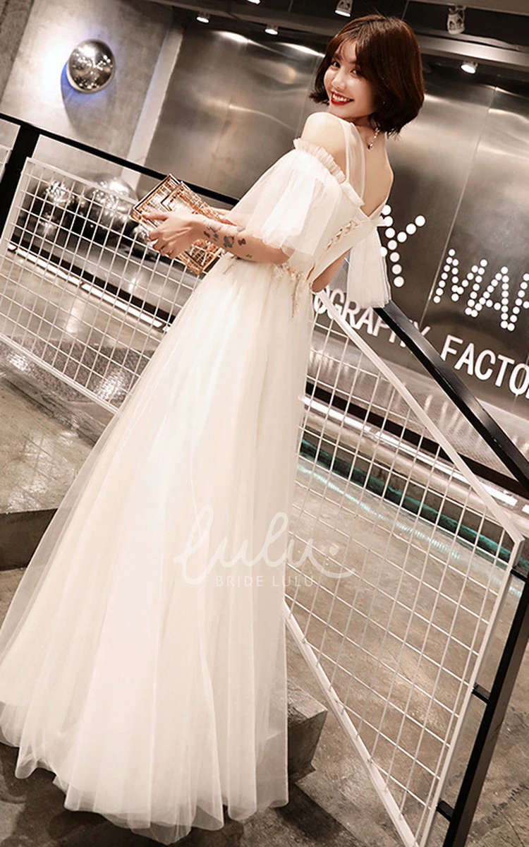 Off-shoulder Tulle A-line Prom Formal Dress with Appliques Elegant Formal Dress