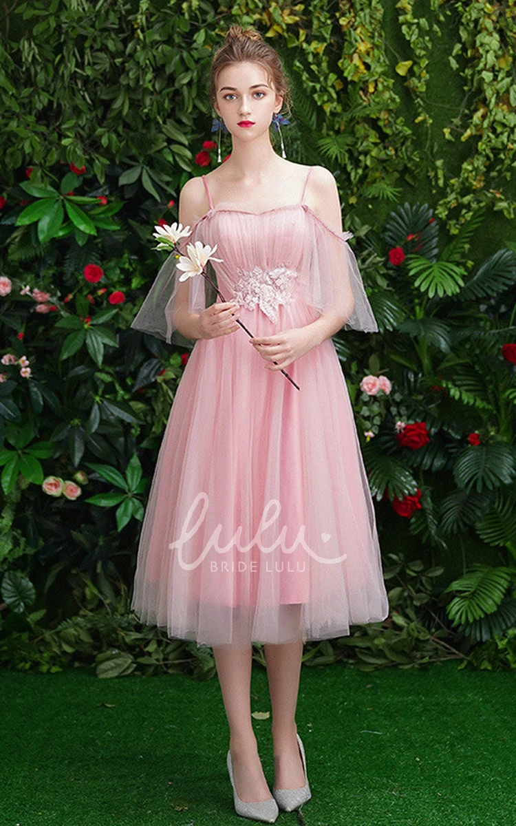 Off-the-shoulder A-line Tulle Homecoming Dress with Appliques Flowy Prom Dress