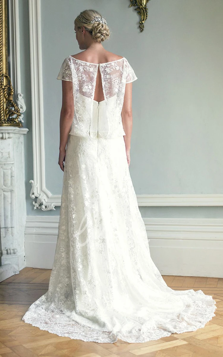 Appliqued Lace Sheath Wedding Dress with Cape Classic Bridal Gown