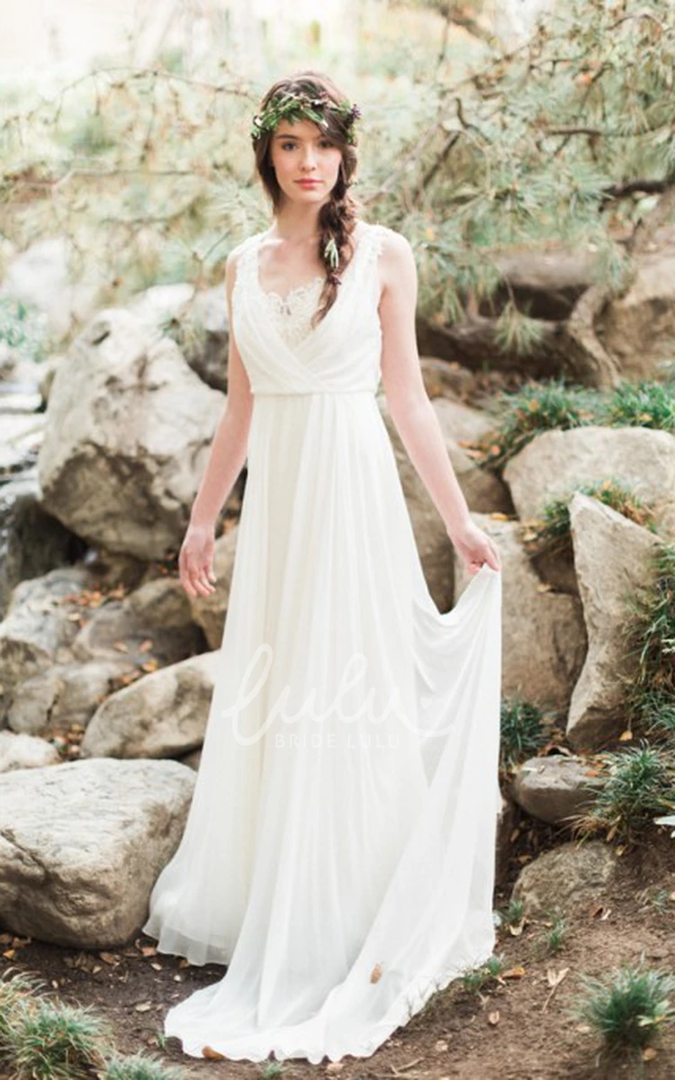 Sleeveless V-Neck Chiffon Wedding Dress Floor-Length Elegance