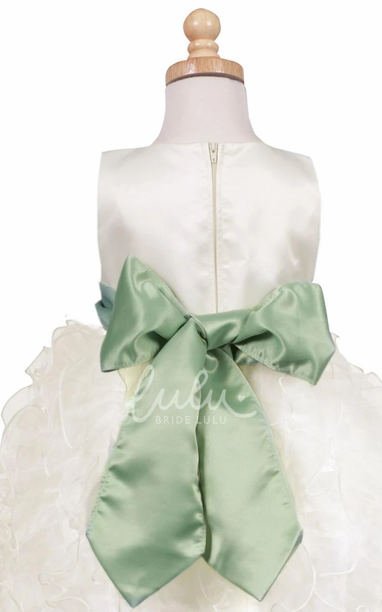 Floral Organza & Satin Tea-Length Flower Girl Dress with Ruffles