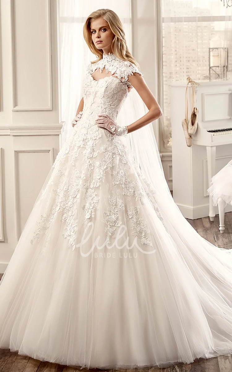 Applique A-Line Wedding Dress with Keyhole Back Elegant Bridal Gown