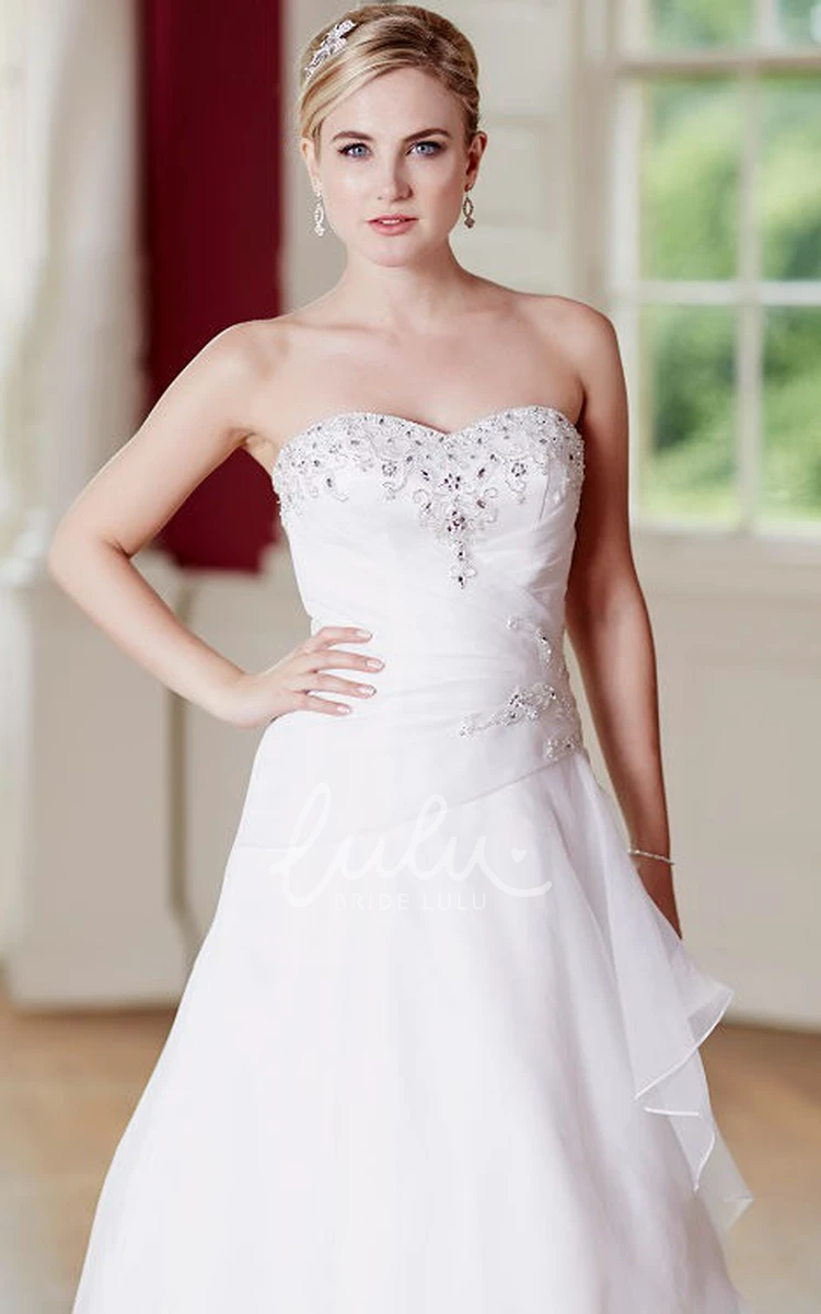 Sleeveless Beaded Organza Wedding Dress with Draping A-Line Style