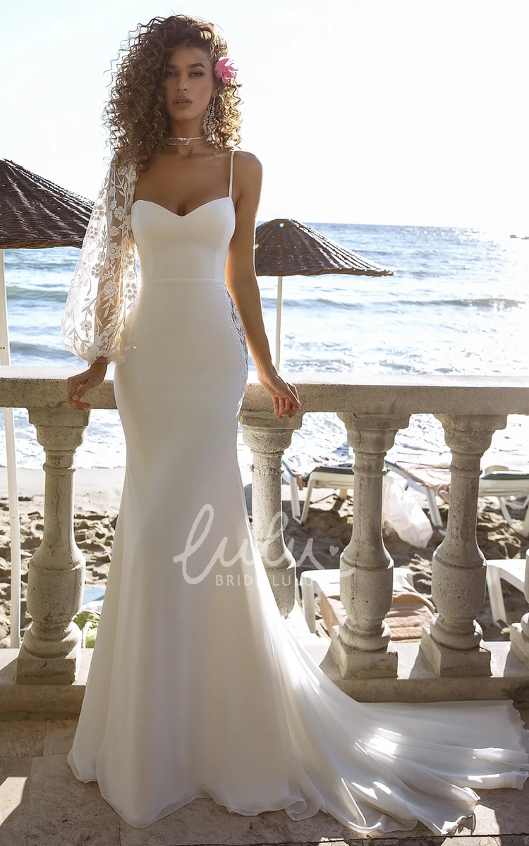 Mermaid Chiffon Spaghetti Wedding Dress with Appliques Casual Chiffon Mermaid Wedding Dress with Appliques