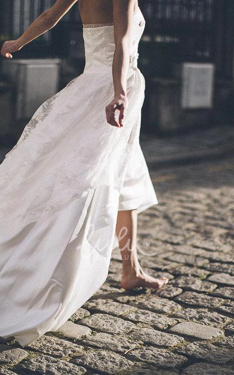 Boho Satin and Lace High-Low Wedding Dress Unique Style