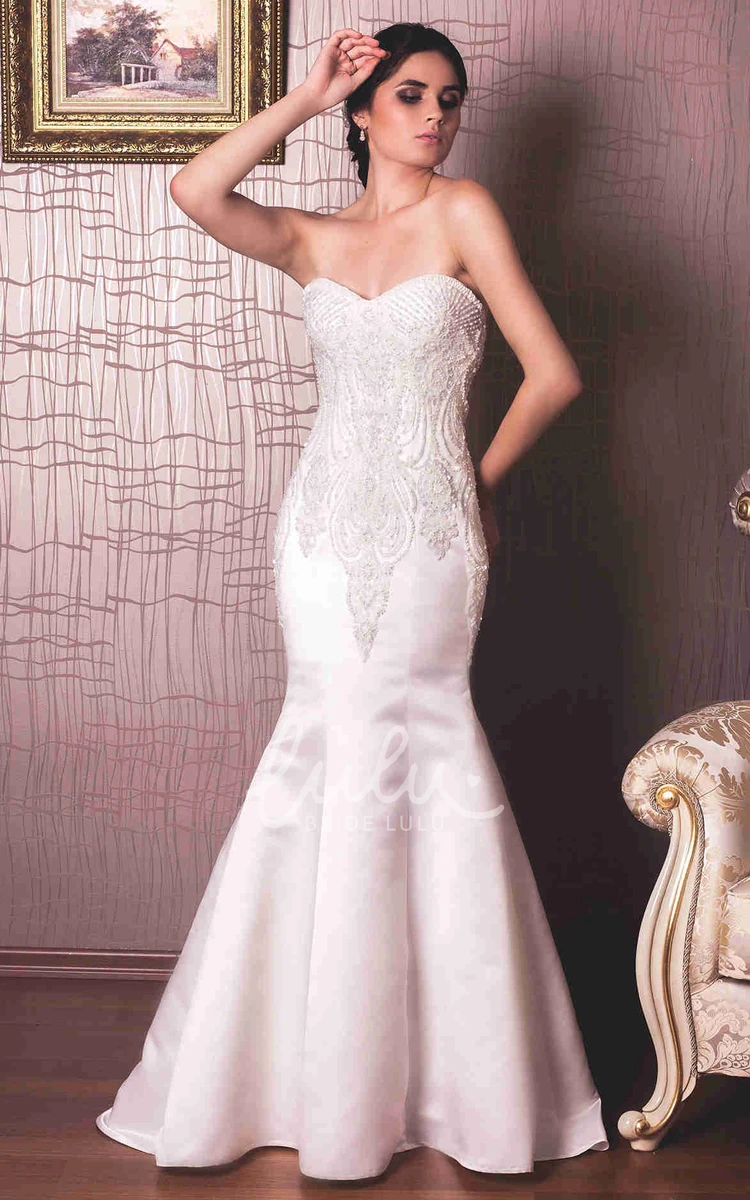 Sweetheart Satin Trumpet Wedding Dress with Beading and Illusion Modern Bridal Gown