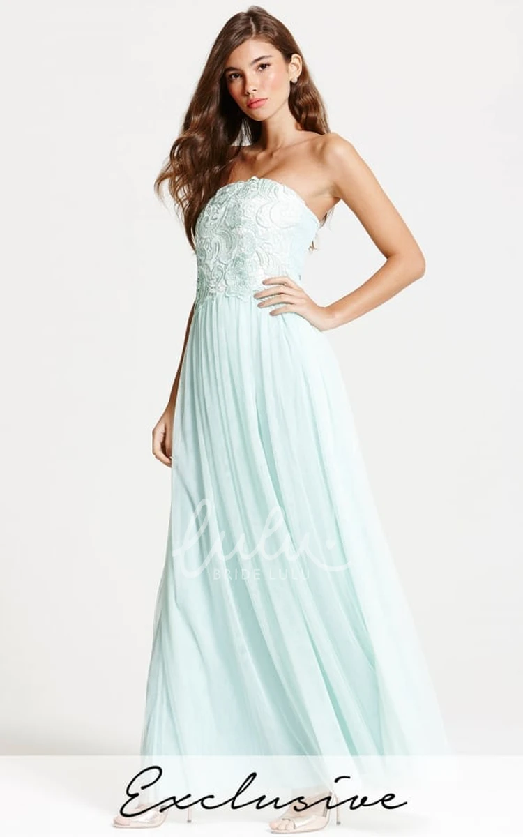 Maxi Length Strapless Tulle Bridesmaid Dress with Appliques