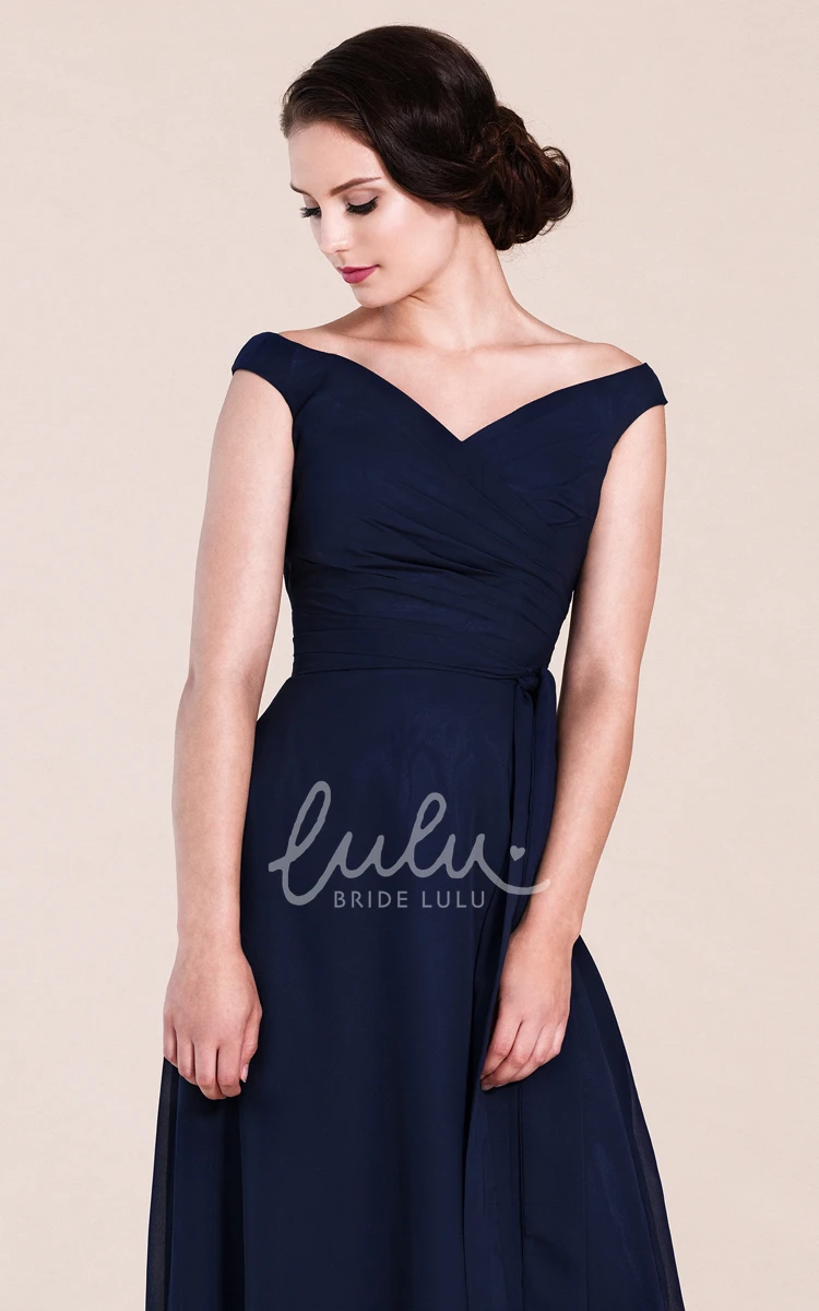 A-Line Chiffon Bridesmaid Dress with Ruchings V-Neck Off-Shoulder