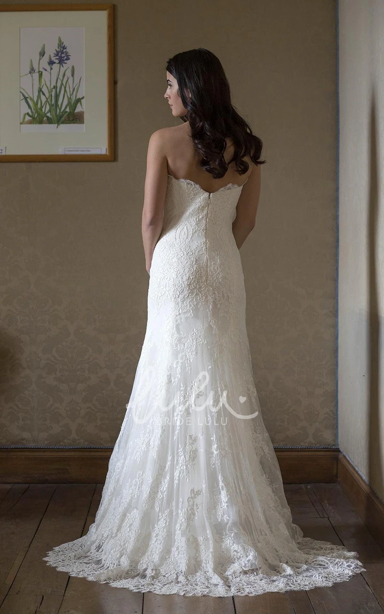 Strapless A-Line Lace Wedding Dress Sleeveless Maxi Bridal Gown