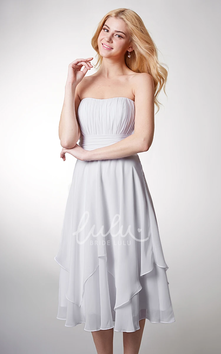 Strapless Empire Tea-length Layered Bridesmaid Dress in Various Colors