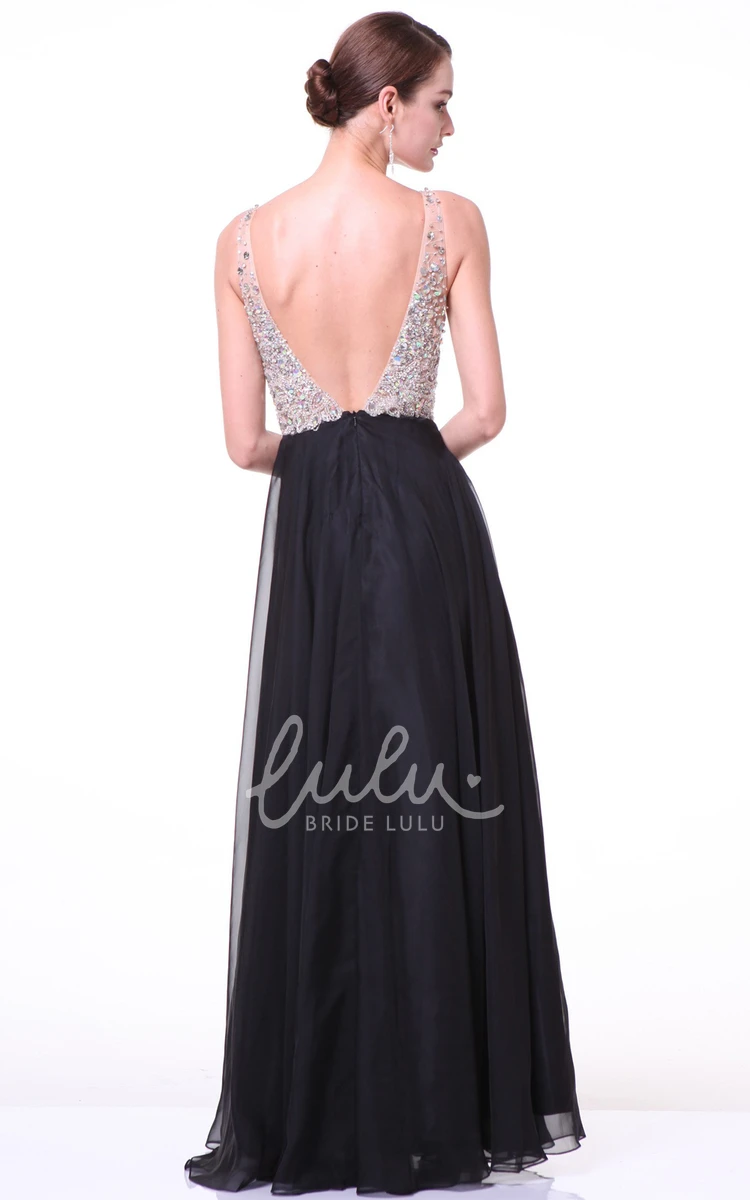 V-Neck Beaded Empire Sleeveless Bridesmaid Dress with Deep-V Back