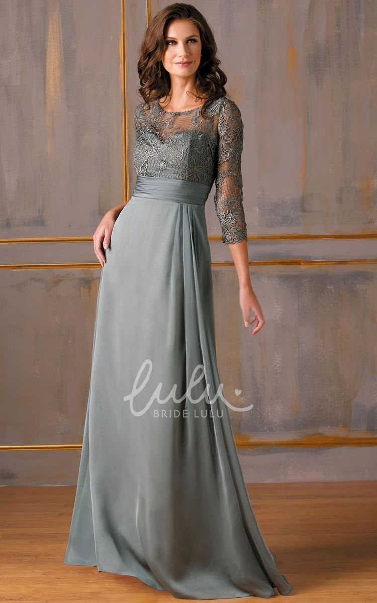 Lace Bodice Gown with Keyhole Back and 3/4 Sleeves for Mother Of The Bride