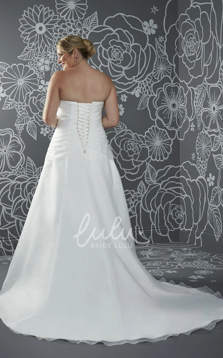 A-Line Long Sweetheart Sleeveless Satin Criss Cross Beading Court Train Corset Back Beading Dress