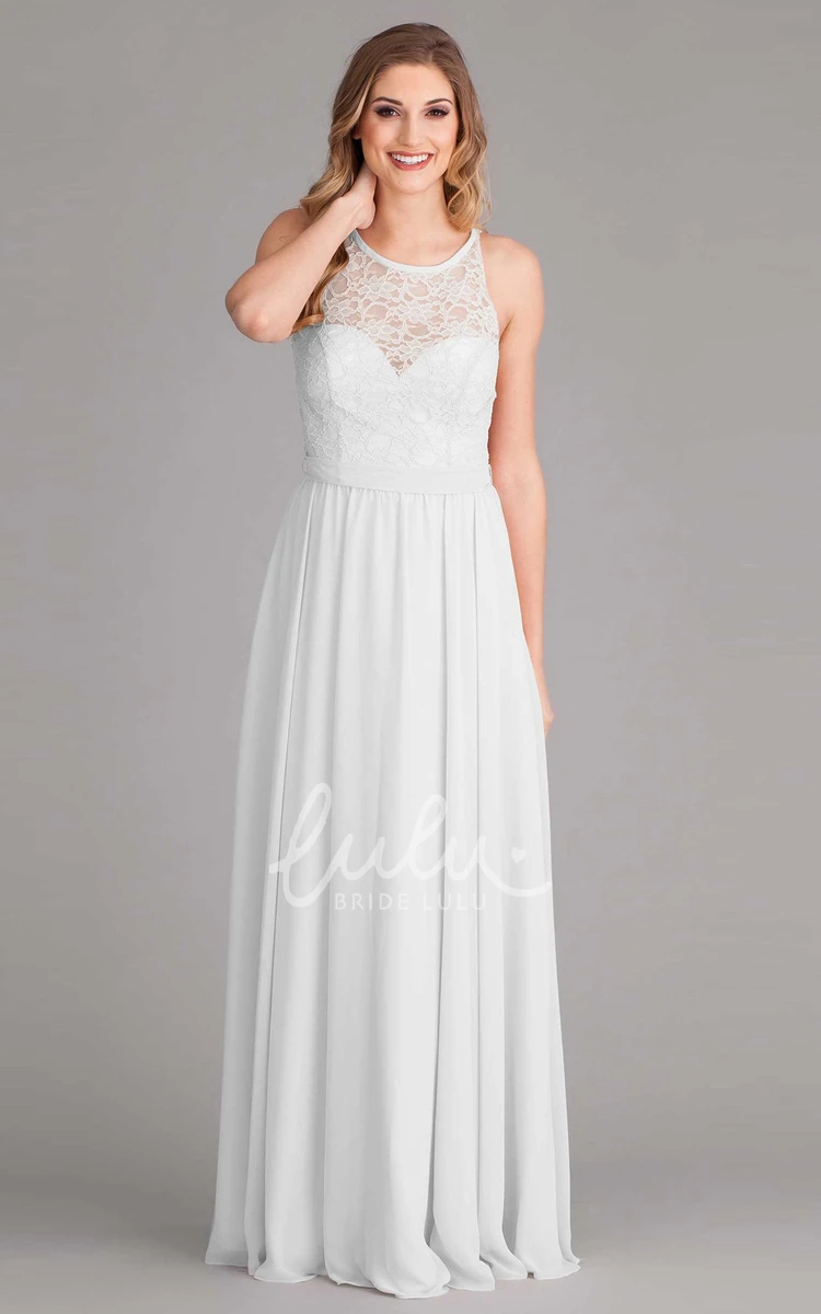 Lace Chiffon Wedding Dress Sleeveless Maxi Scoop-Neck Elegant