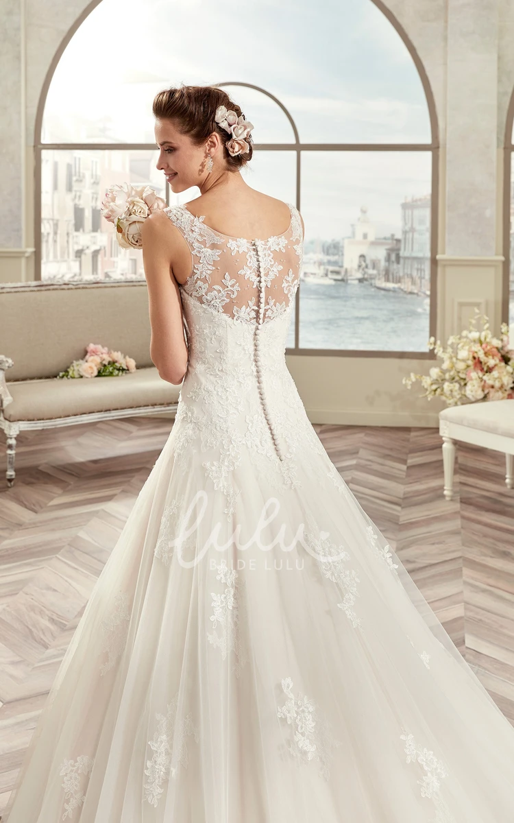 A-Line Lace Bridal Gown with Illusive Back and Straps