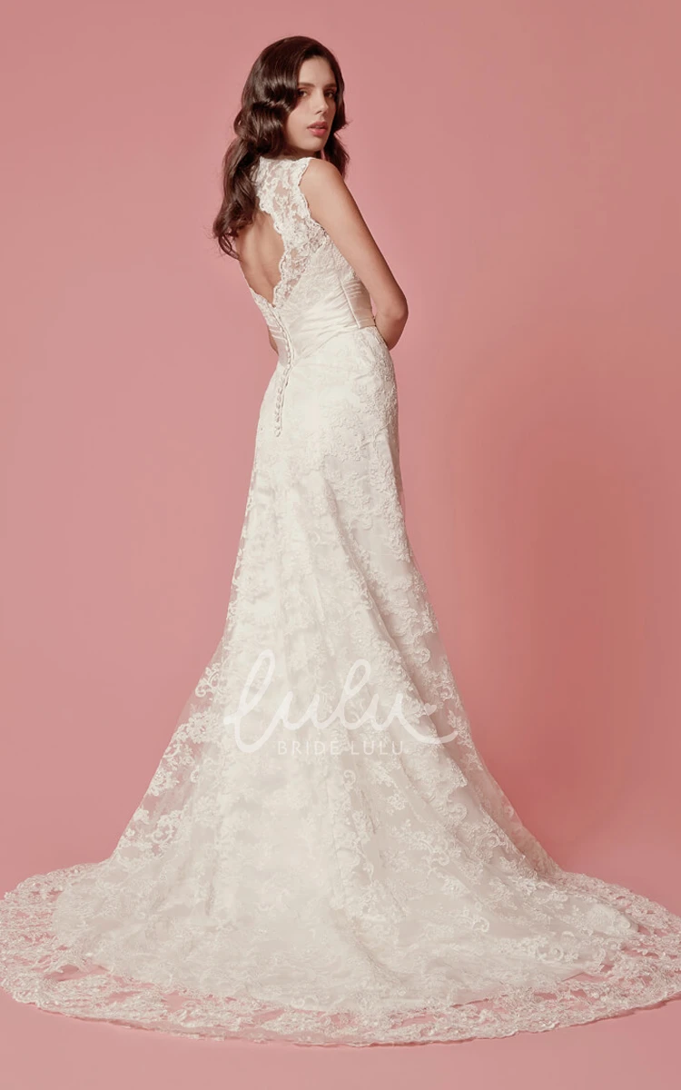 Sleeveless Lace Wedding Dress with A-Line Silhouette and Scalloped Neckline Elegant and Modern