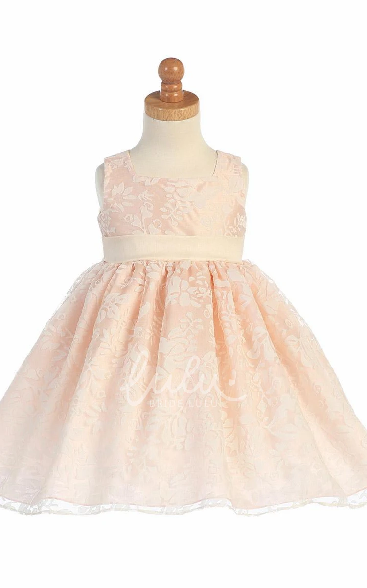 Empire Floral Pleated Tea-Length Flower Girl Dress Unique Bridesmaid Dress