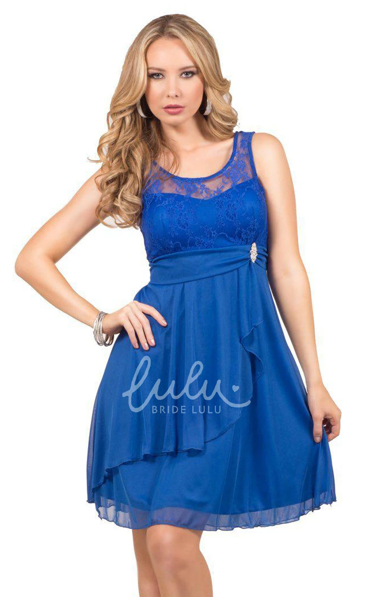 Lace Layered A-Line Sleeveless Formal Dress with Detail