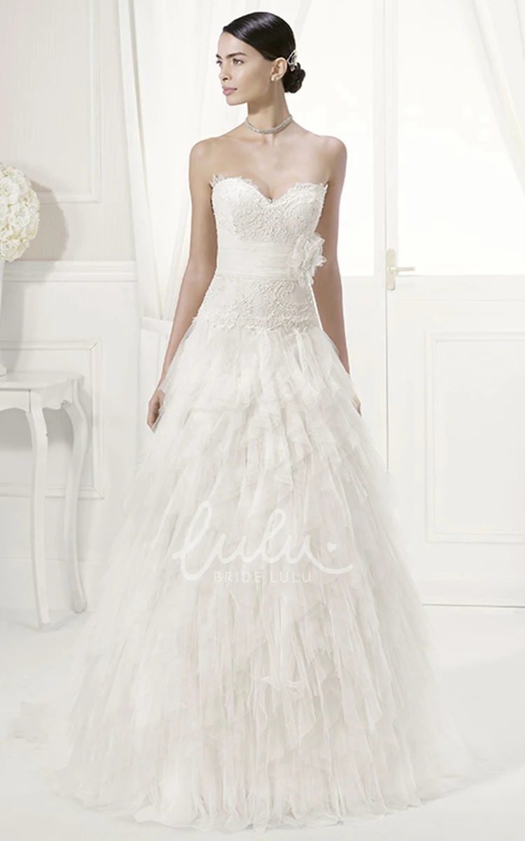 Lace Top Sweetheart Wedding Dress with Tiered Tulle Skirt and Removable Half Sleeves