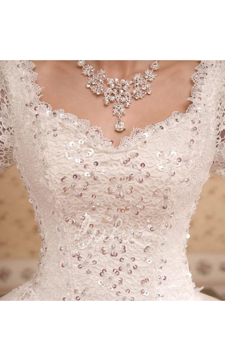 Glamorous Long Sleeve Sequins Lace Wedding Dresses Ball Gown Tulle