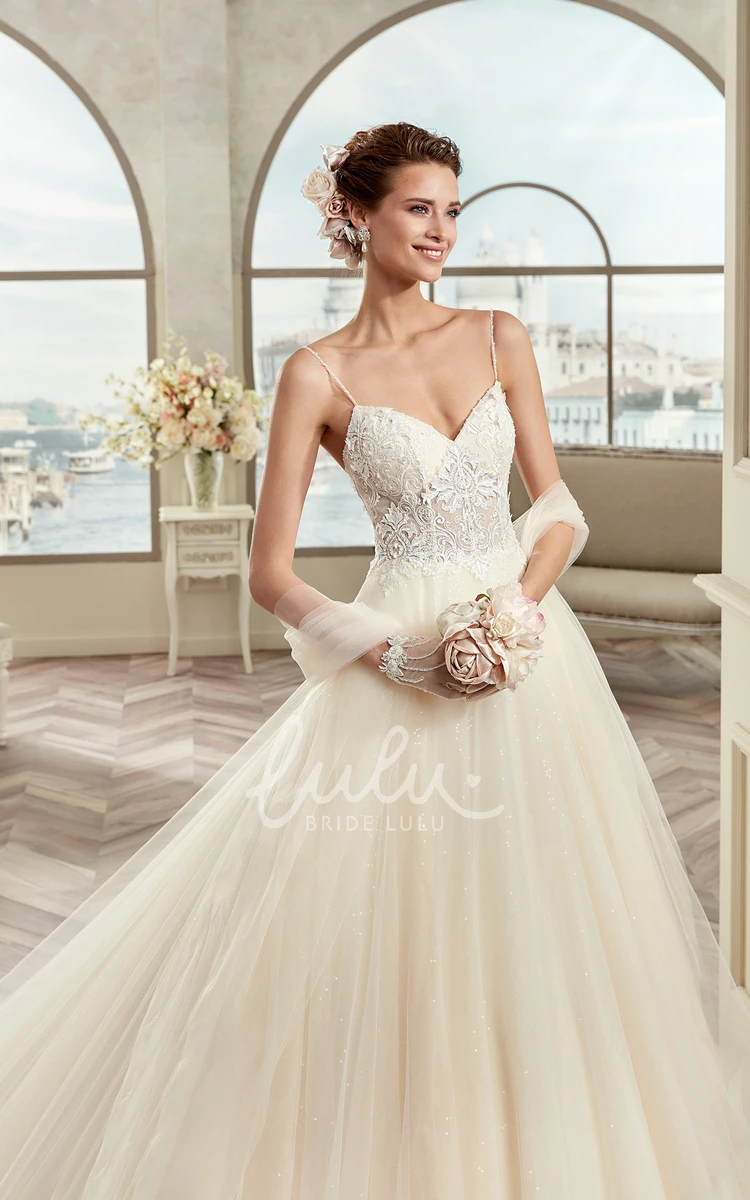 A-line Lace Bodice Spaghetti Strap Wedding Dress