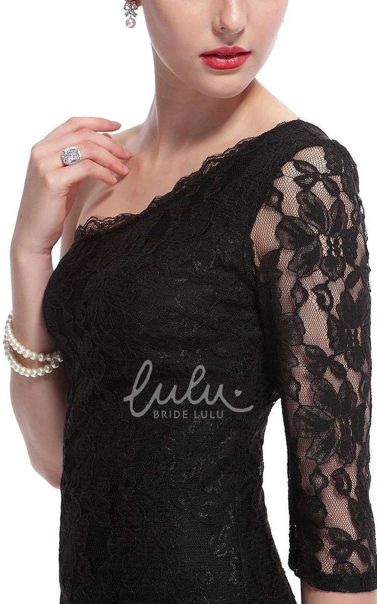 Lace Sheath Dress One-Shoulder Half Sleeve Elegant