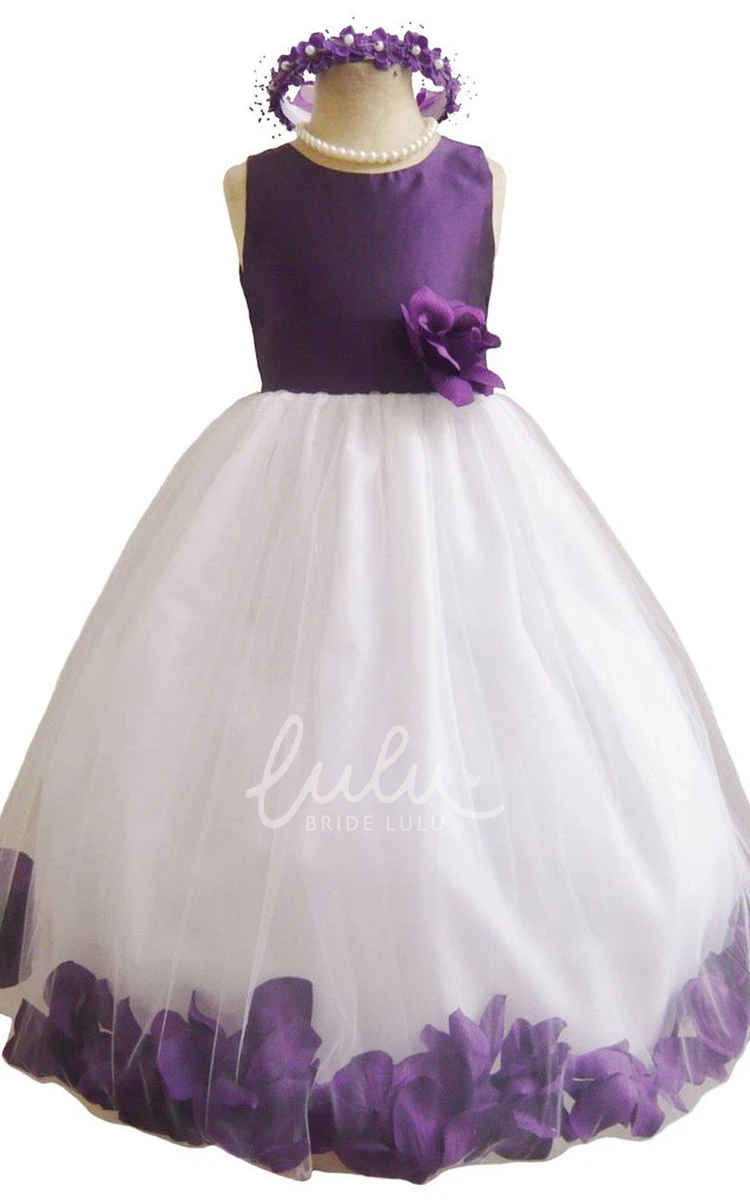 Adorable A-Line Sleeveless Scoop-neck Tulle Dress With Petals