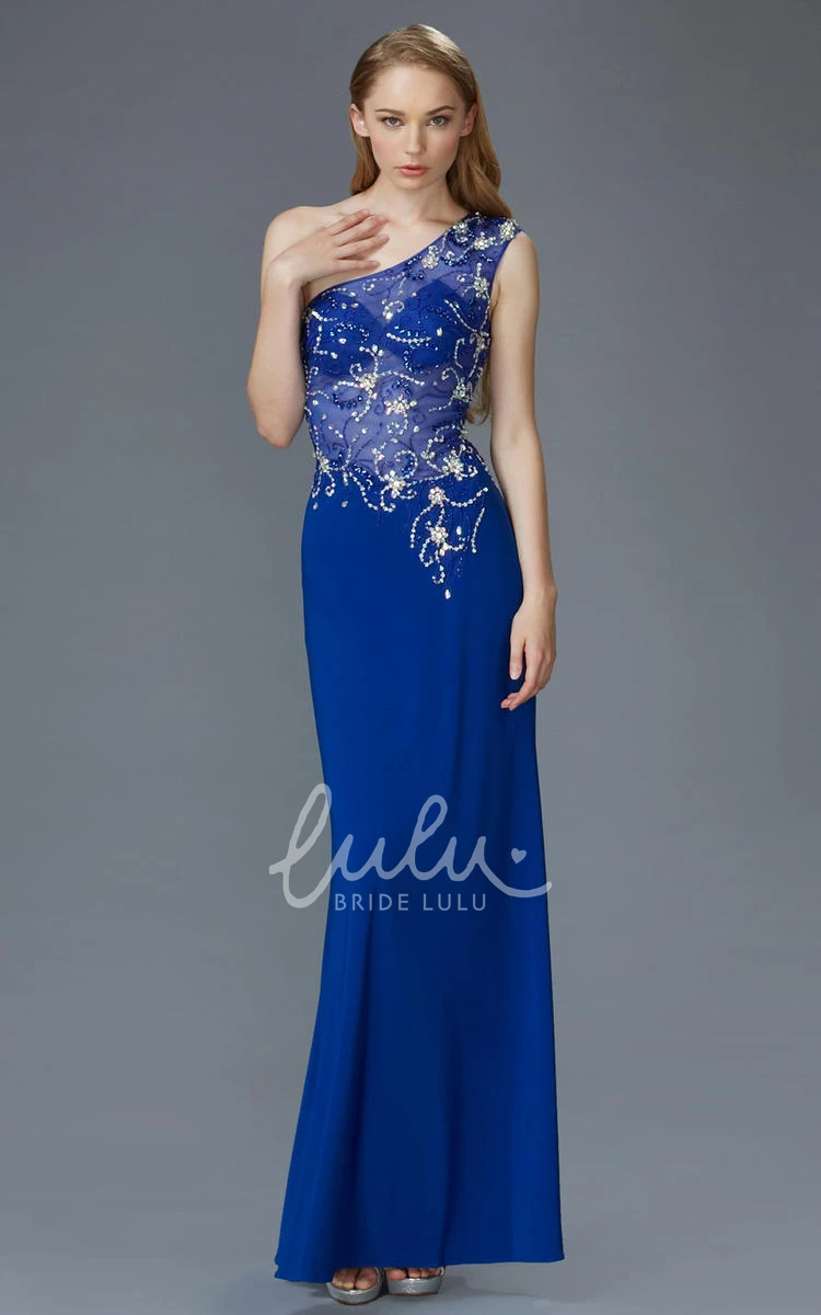 One-Shoulder Sheath Jersey Dress with Illusion and Beading for Prom