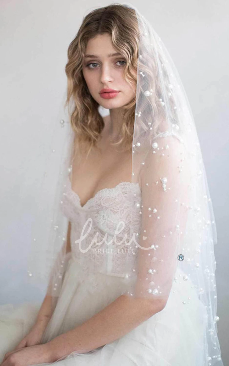 Pearl Fingertip Wedding Dress Veil Romantic Tulle with Elegant Touch