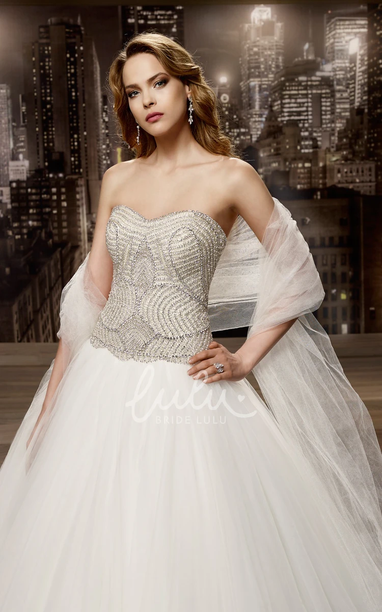 Brush Train A-line Wedding Dress with Beaded-Corset and Strapless Neckline Simple Wedding Dress