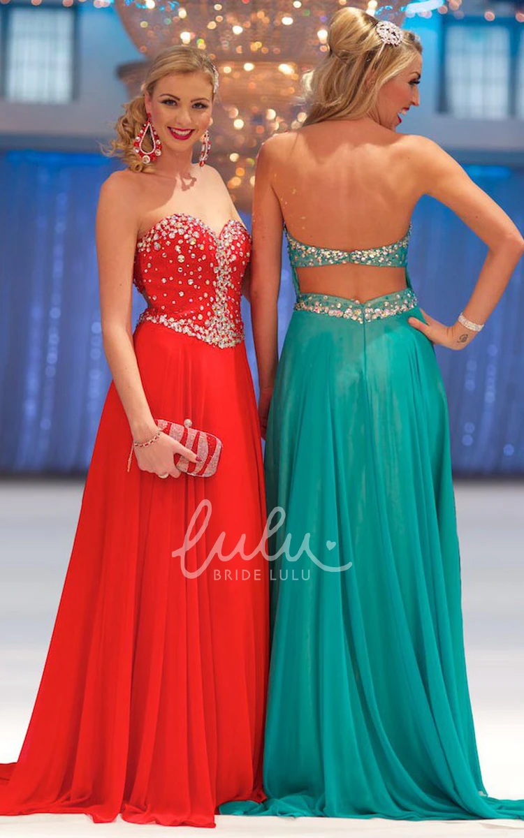 Backless Chiffon Prom Dress with Pleated Sweetheart Bodice