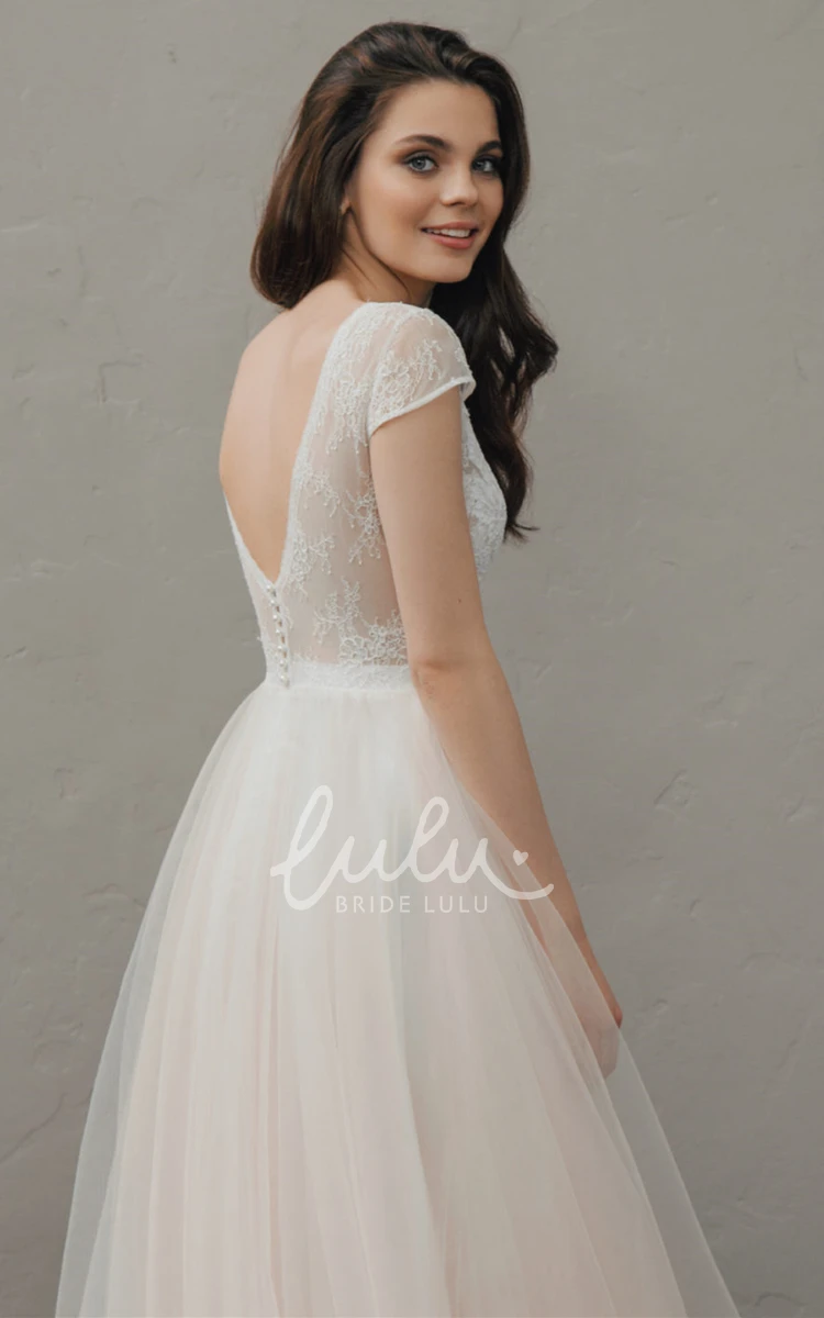 Ruched Lace Tulle A-Line Wedding Dress Bohemian V-Neck