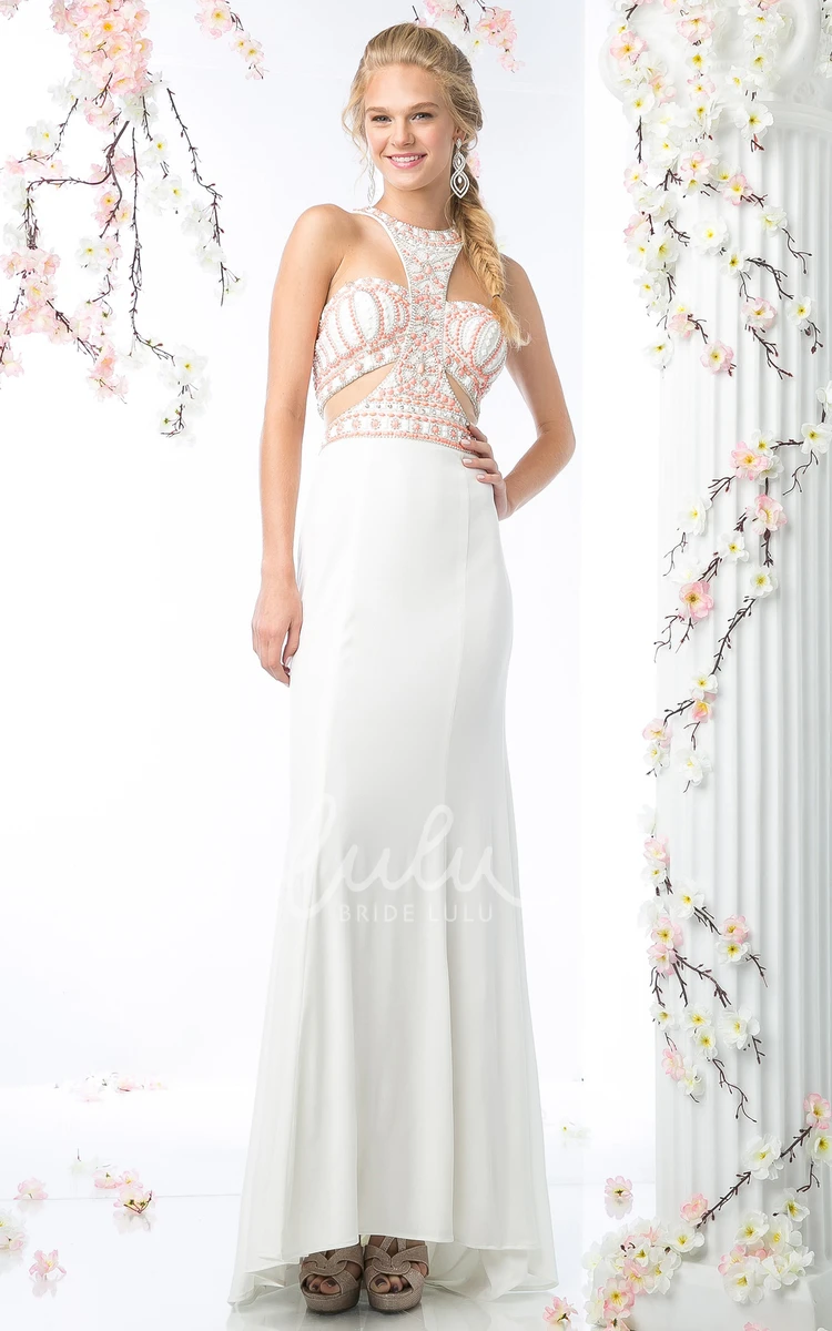 Floor-Length Sheath Jersey Dress with Beading Classy Prom Dress