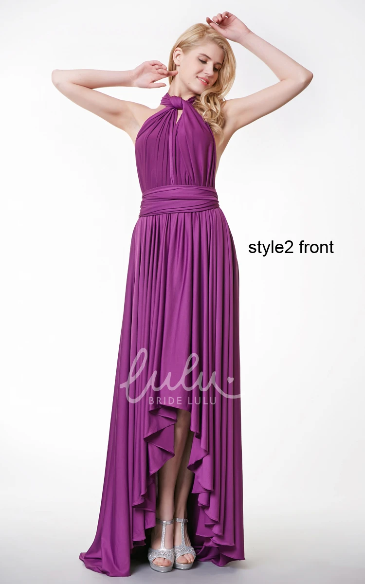 Convertible Jersey Bridesmaid Dress with Ruffles and Pleats A-line High-low