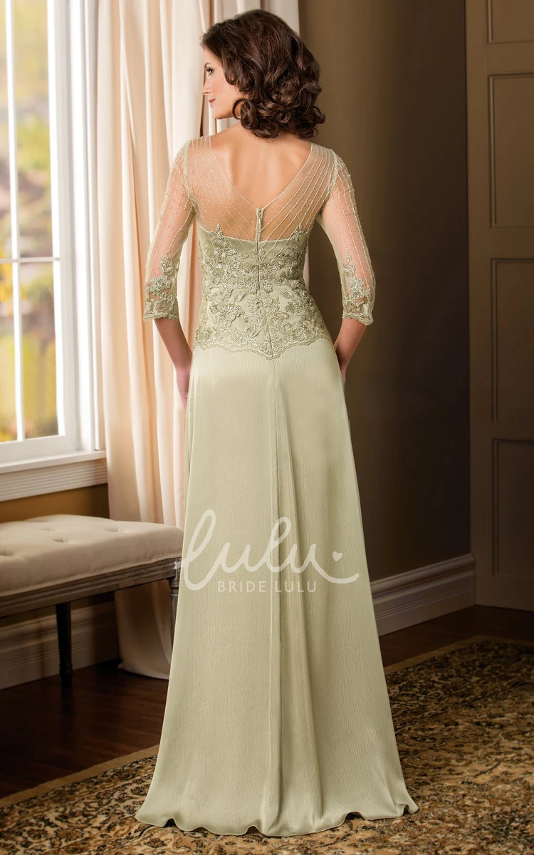 Appliqued V-Back Mother of the Bride Dress with 3/4 Sleeves