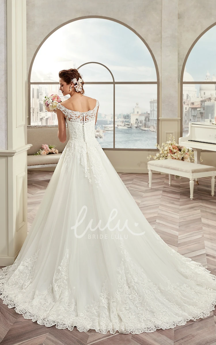 A-Line Bridal Gown with Cap Sleeves and Illusive Lace Panel