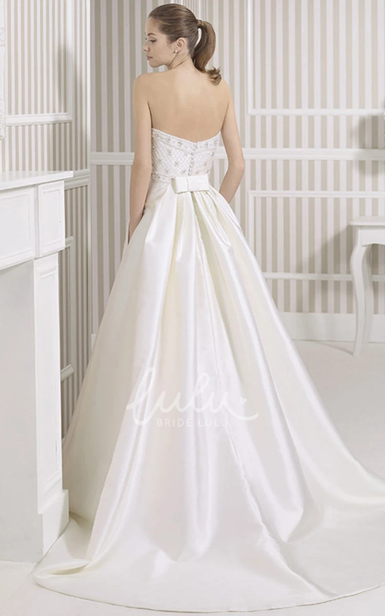 Jeweled Sweetheart Satin Wedding Dress with Flower A-Line