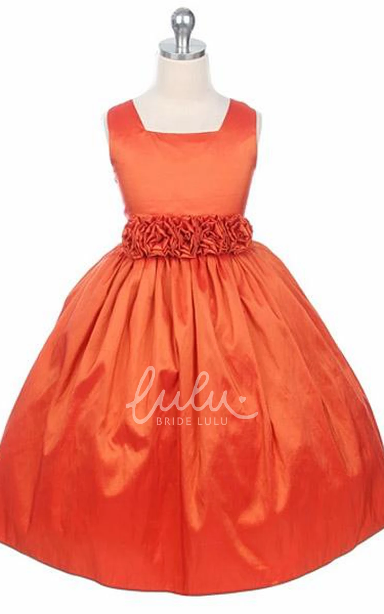 Tiered Taffeta Flower Girl Dress Tea-Length Unique Style