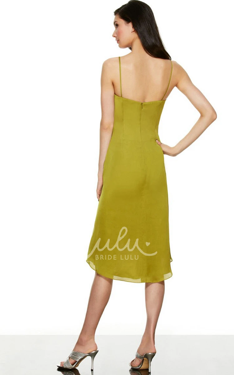 Ruched Spaghetti Jersey Bridesmaid Dress High-Low with Draping