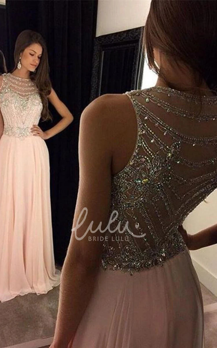 Crystal Chiffon A-Line Formal Dress with Illusion Detail