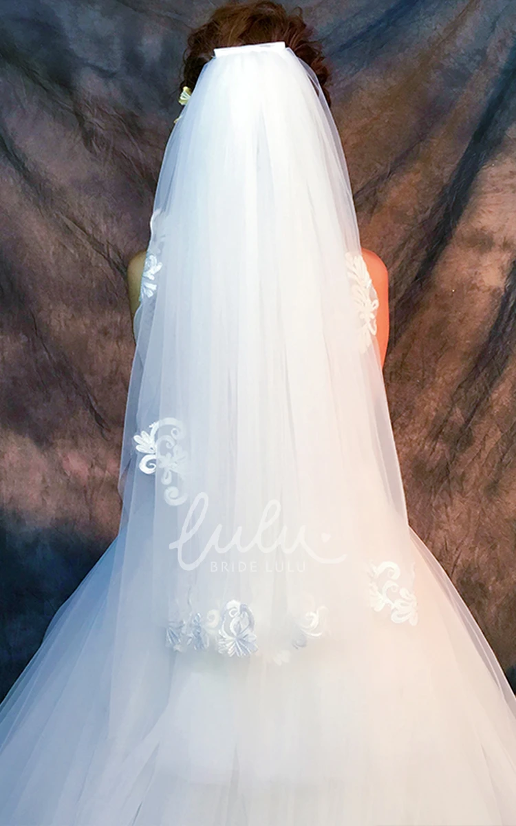 Applique Puffy Tulle Wedding Veil Short Style