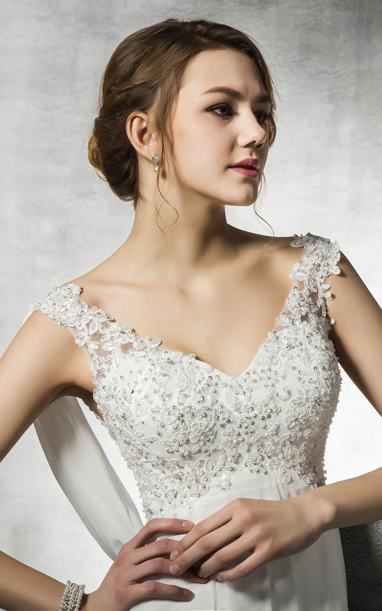 Lace and Beaded A-Line Chiffon Empire Dress with Cowl Back Elegant